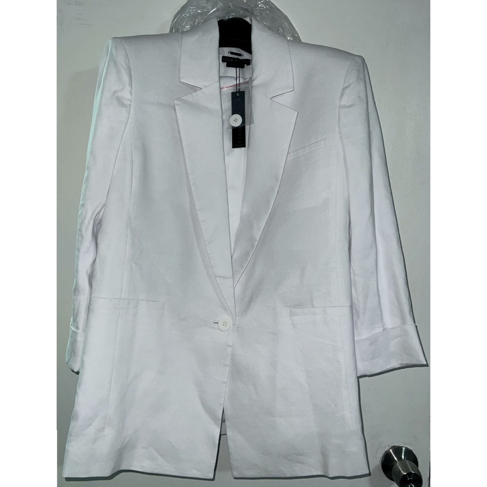 Alice + Olivia Shan White Linen Rolled Cuff Blazer Jacket - Picture 9 of 14